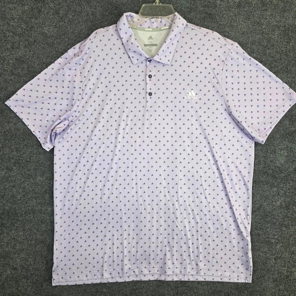 Adidas Golf Polo Mens 2XL Purple‎ Logo Print Short Sleeve Performance Shirt